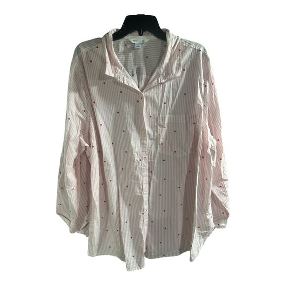 NWT Old Navy Women's Size 3X Classic Relaxed Button Down Pink Polka‎ Dots Plus - Picture 1 of 7